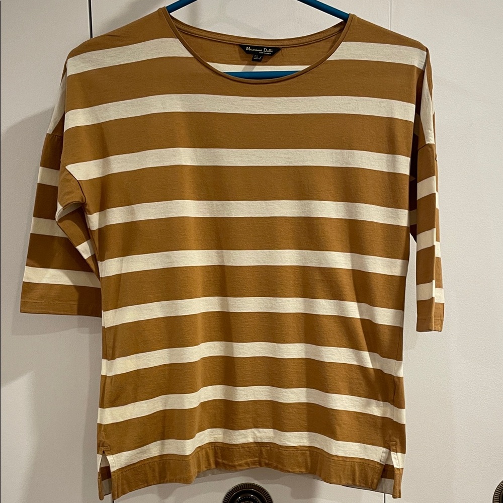 Massimo Dutti Tan and White Top